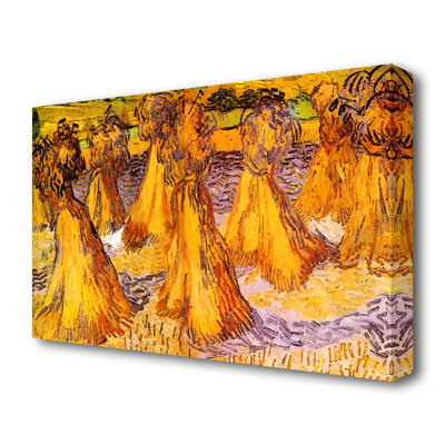 Field With Stacks Of Wheat by Vincent Van Gogh - Wrapped Canvas Painting