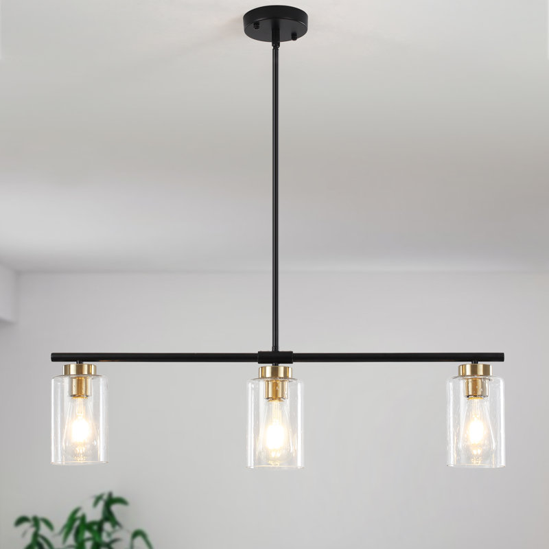 Luminaire suspendu linéaire à 3 lumières pour îlot de cuisine Kimbell, Noir / doré