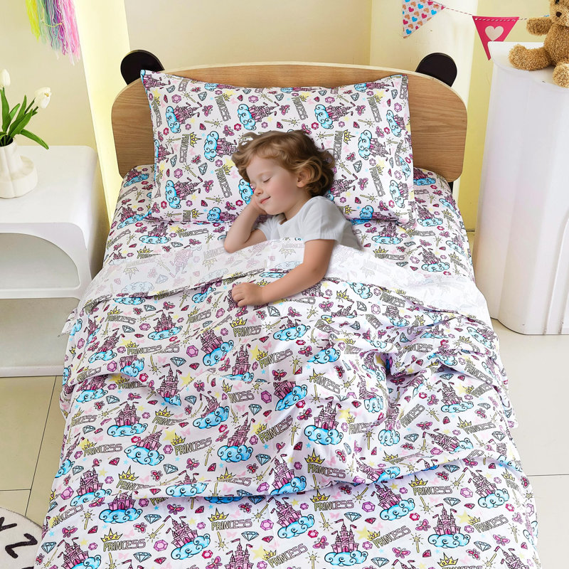 Ensemble de draps pour enfants, draps pleine grandeur 4 pièces, drap-housse en microfibre avec poche profonde de 15 pouces et sangles de coin, imprimé losanges Castle