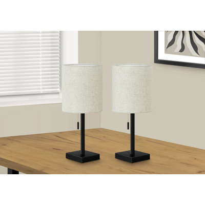 Ensemble de 2 lampes de table modernes avec port USB, lampes décoratives en métal nickelé de 17 po avec abat-jour en tissu ivoire - Éclairage contemporain pour le bureau d'une chambre à coucher