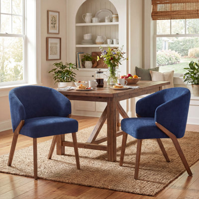 Chaises de salle à manger modernes, chaise d'appoint rembourrée en tissu avec pieds en bois pour la cuisine et la salle à manger, bleu marine
