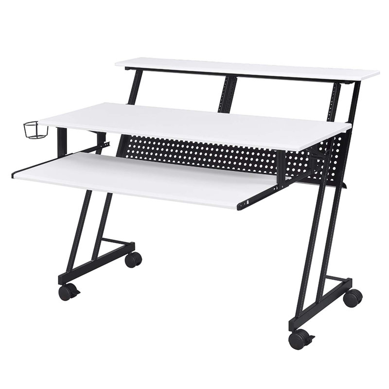 Suitor Music Recording Studio Desk, White & Black Finish