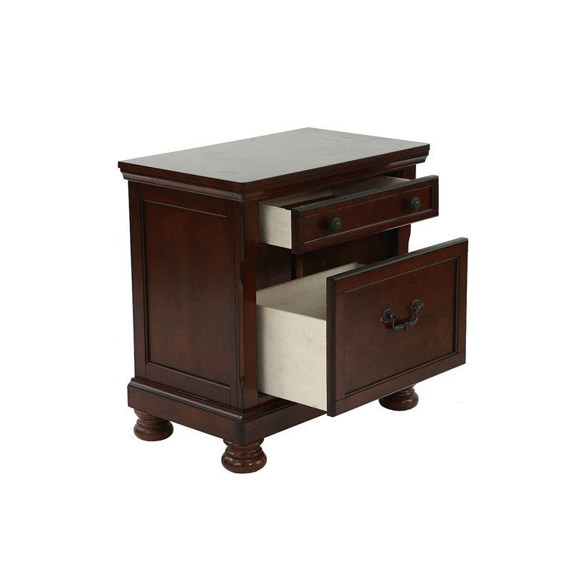 Table de chevet 2 tiroirs en bois d'hévéa