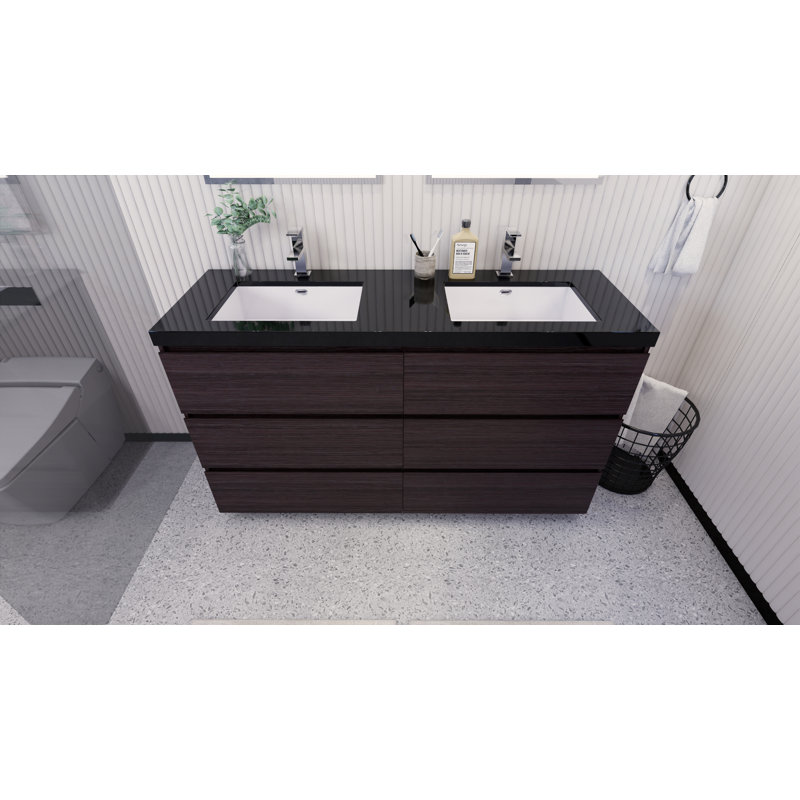 Santrice 59'' Double Bathroom Vanity with Acrylic Top, Dark Gray Oak