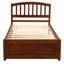 Twin Size Platform Bed Wood Bed Frame With Trundle, Walnut-700077043