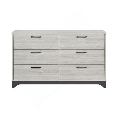 Contemporary 6-Drawer Storage Dresser Wooden Bedroom Furniture 1Pc Two-Tone Finish White Oak And Gray