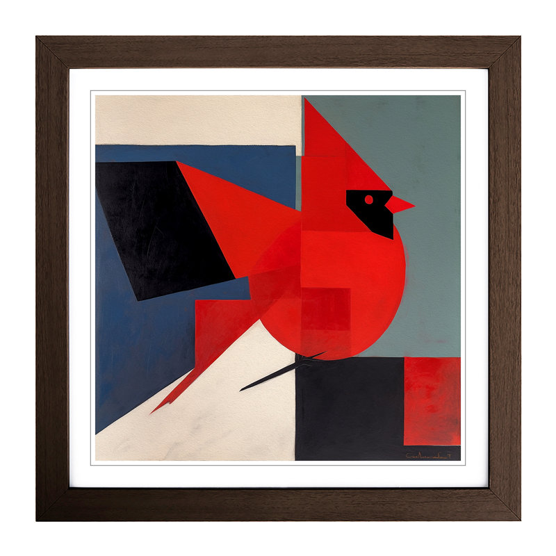 Cardinal Bird Suprematism No.5 - Framed Print, Walnut