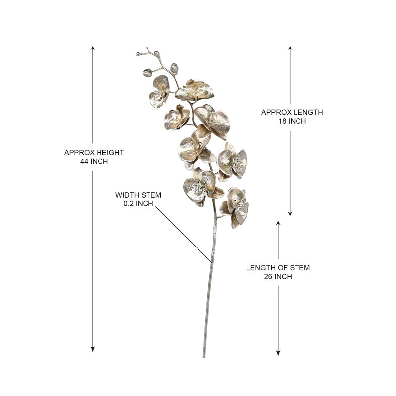  Tige d'orchidée argentée, 44 po de long et 6,5 po de large, paquet de 6