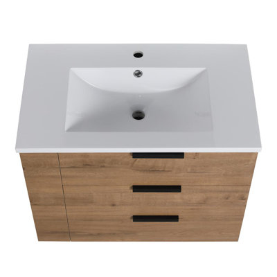 30" Wall Mounted Single Bathroom Vanity With 3 Storage Drawers