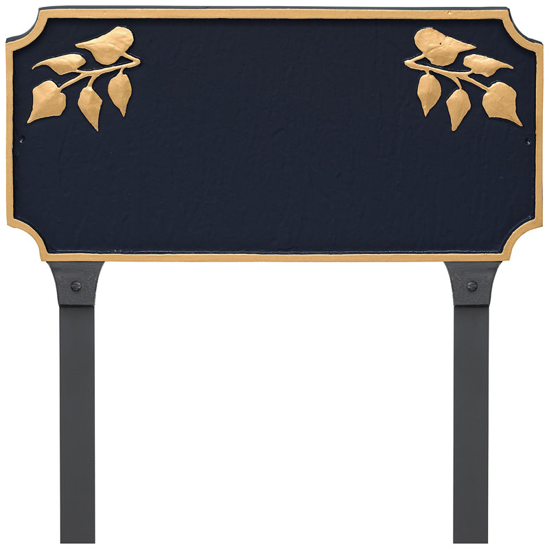 Camden Ivy Two-Line Address Sign Plaque with Lawn Stakes, Navy/Gold