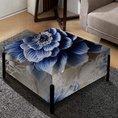 Motif victorien de médaillons de dentelle bleu cobalt - grand repose-pieds carré floral
