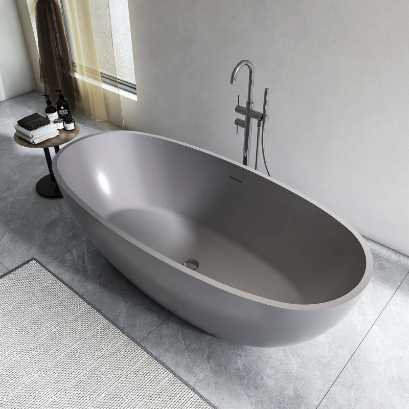 65.2 Inch Freestanding Solid Surface Soaking Bathtub For Bathroom