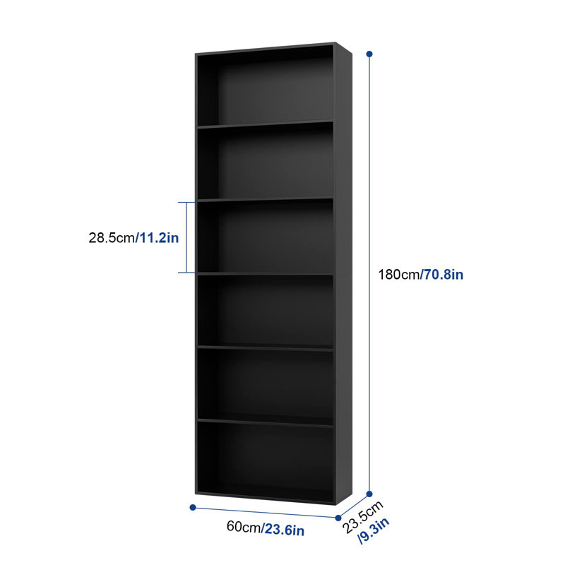 Floor-Standing Bookcase/Bookshelf/Storage Rack, 5 Layers, 70.8"H x 9.3"W x 23.6"D