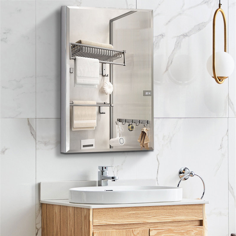 Miroir d'armoire à pharmacie fixé au mur l 15 po x l 26 po réglable Lakelyn