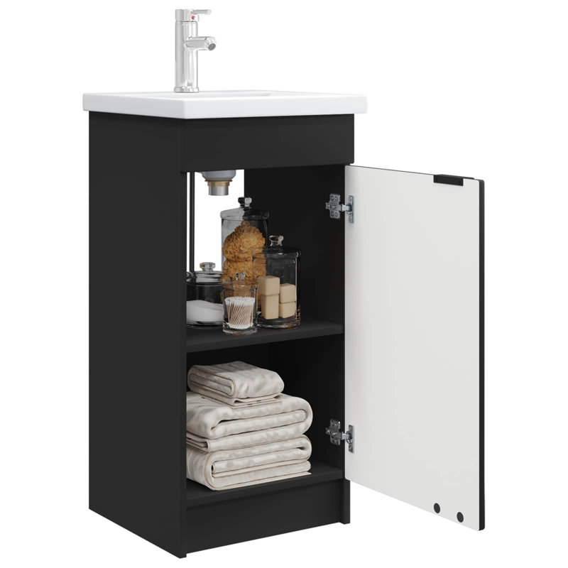 Single Bathroom Vanity with Ceramic Basin, Black