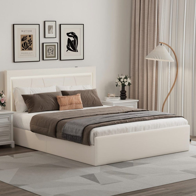 RINA Upholstered Storage Bed, Kingsize (5'), White