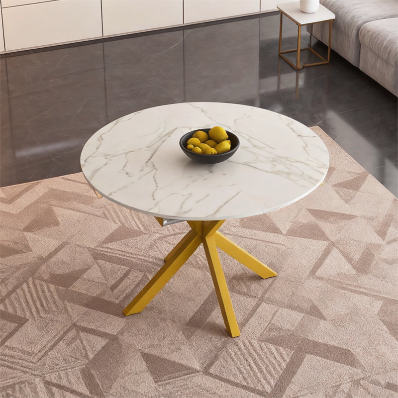 Table de salle à manger de style moderne, Blanc, Doré