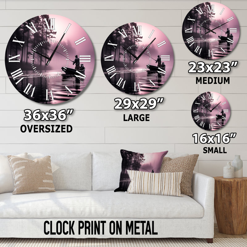 Pêche au lac I - Horloge murale blanche, Médium