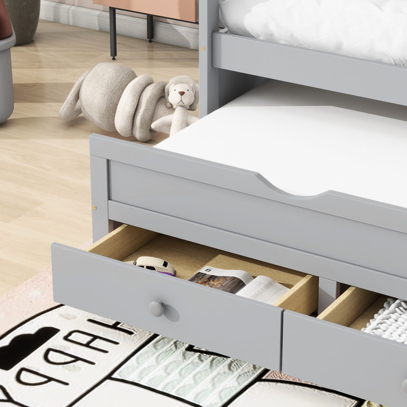 Tête de lit et lit simple gris avec rangement pour lit gigogne gris, Gris
