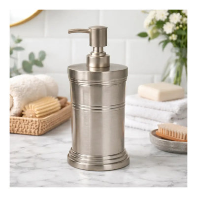 Brushed Pewter Stainless Steel Liquid Soap Dispenser Pump Bottle for Bathroom and Kitchen