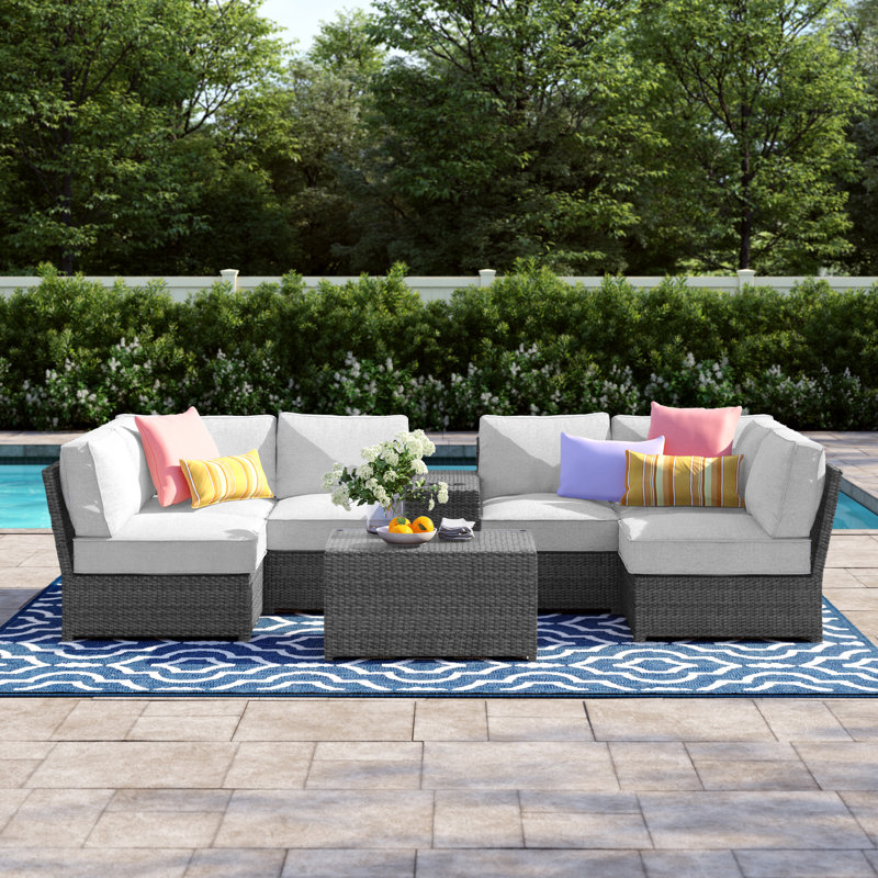 Widener Fully Assembled 4 - Person Seating Group with Cushions |Pre-built outdoor sofa, Mixed Gray
