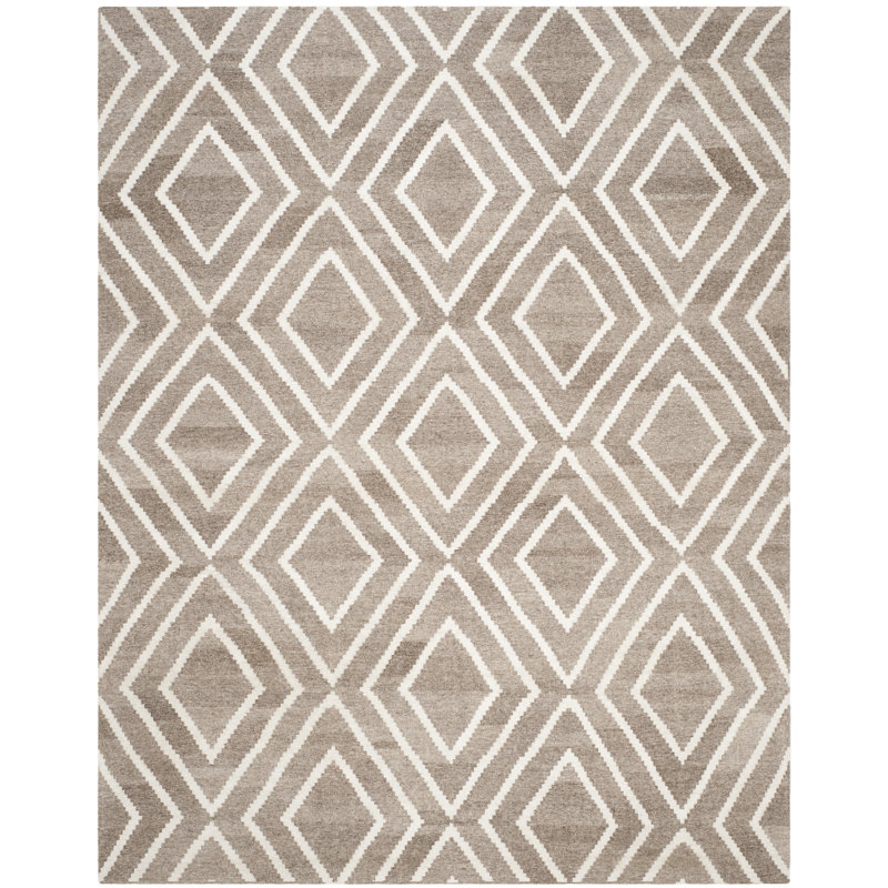 Whittlesey Hand Woven Viscose/Wool Geometric Rug in Ivory/Gray, Rectangle 4' x 6'
