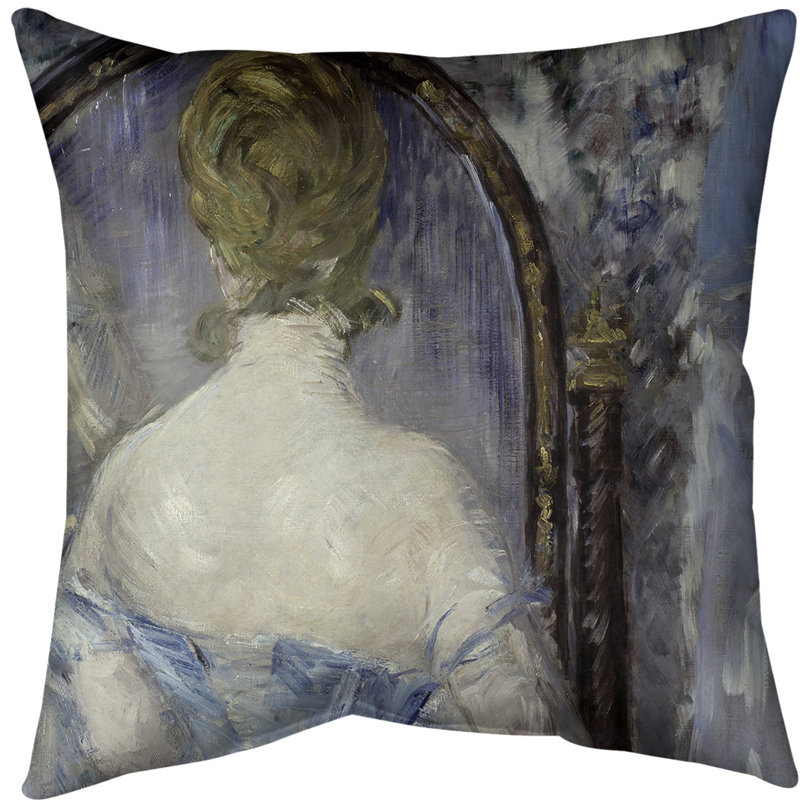 Coussin avant le miroir, 14 po x 14 po, Bleu, Polyester sergé