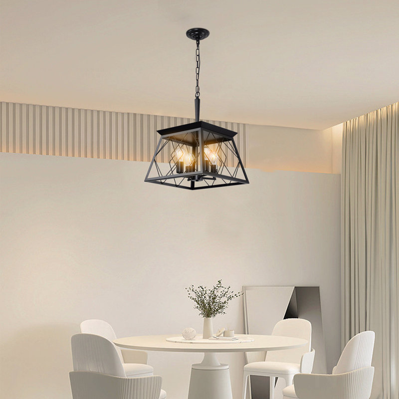 Luminaire suspendu industriel en métal noir Chandelier, Noir mat