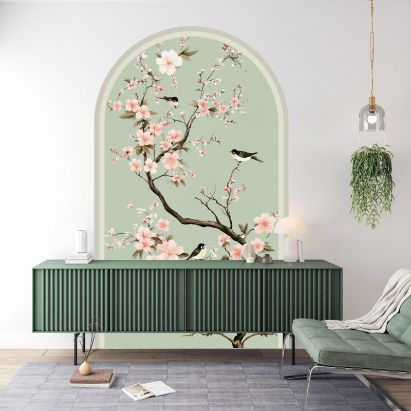 Adhésif décoratif cerisier en fleurs, non-mural, H 85 po x l 48 po