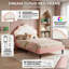European Single (90X200cm) Children's Bed With LED Headboard, Upholstered Cloud Shaped Frame, Pink Faux Leather
