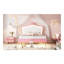 Full Size Upholstered Bed Frame With LED Lights,Modern Upholstered Princess Bed With Crown Headboard,White+Pink-761233975
