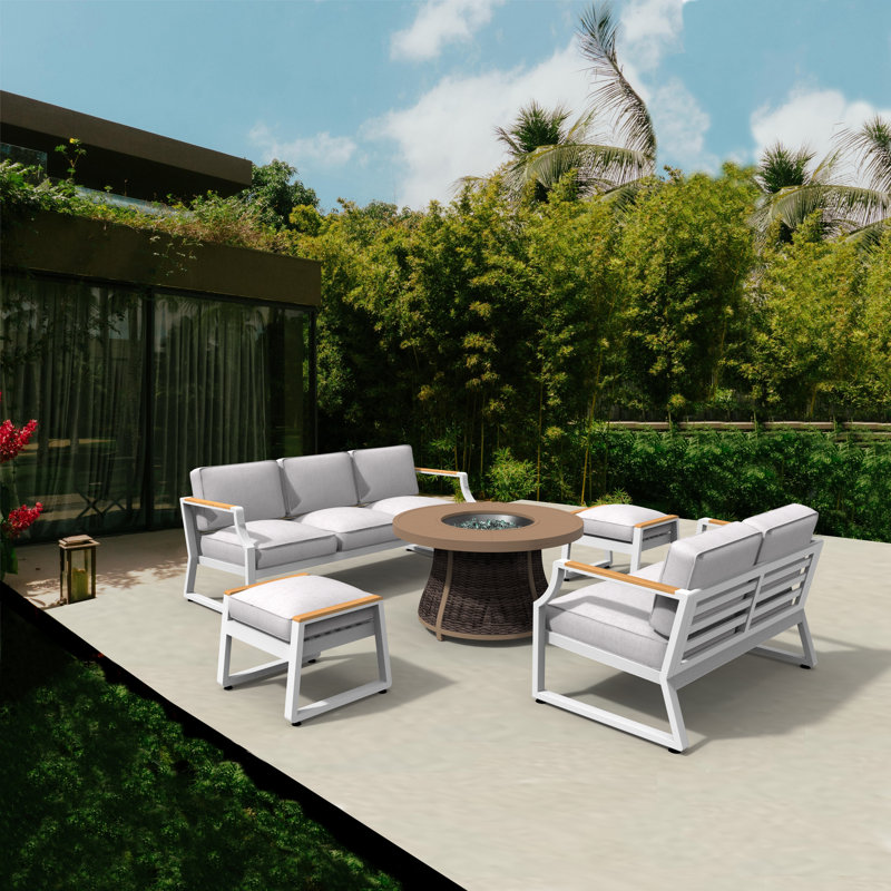 Dejonae 7 - Person Patio Conversation Set with Cushions, White