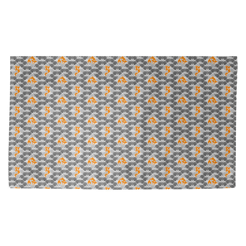 Tapis d'entrée antidérapant Avicia Koi Fish and Waves, gris, Rectangle 3 pi 3 po x 5 pi 3 po