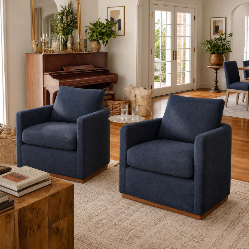 Ensemble de 2 fauteuils Bobbi, Polyester bleu Flannigan
