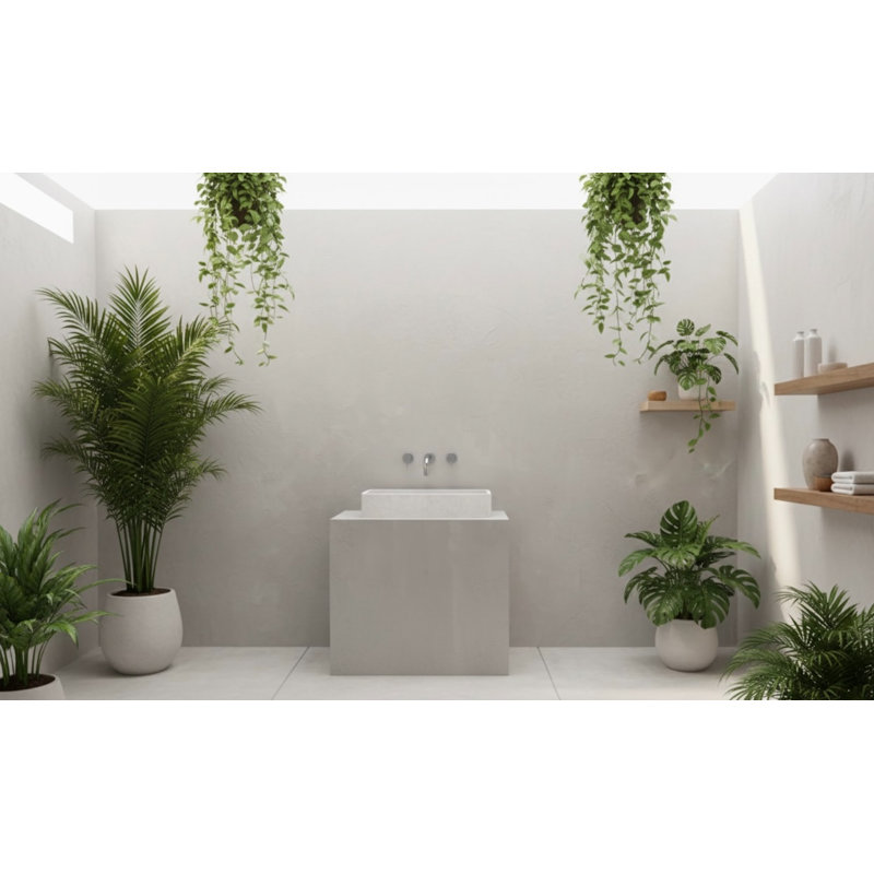 Vast Studio Textured Concrete Rectangular Countertop Bathroom Sink, White