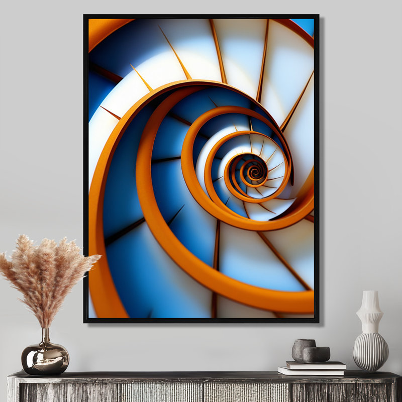 «Stairway Infinity - Spiral Abstract», reproduction d'art murale, Cadre flottant noir, H 20 po x l 12 po