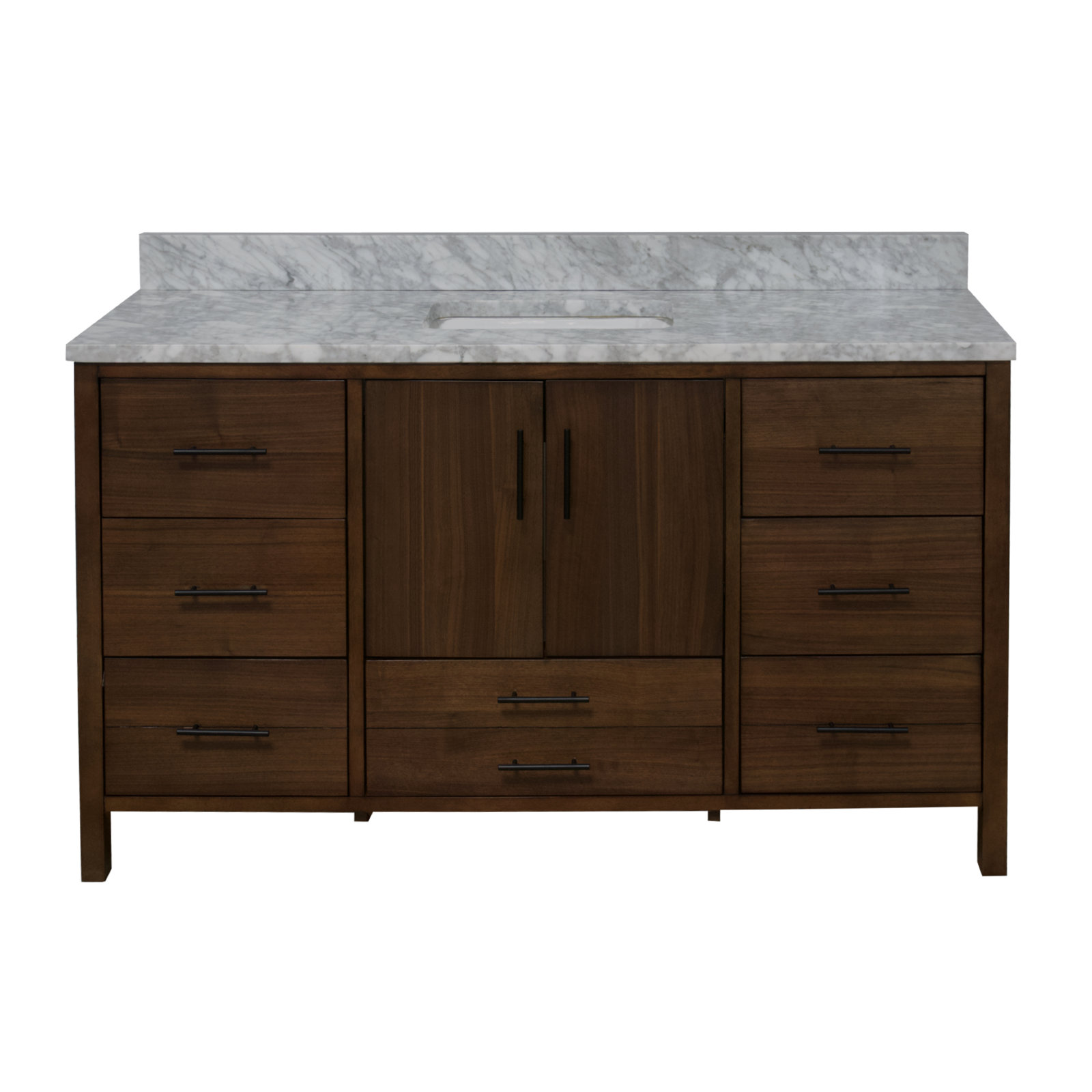 Kiara 60" Carrara Marble Single Bathroom Vanity, Walnut Veneer, Carrara Marble