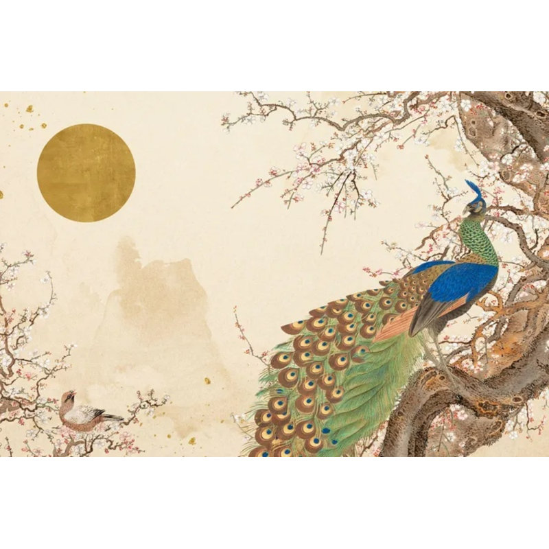 Adhésif mural beige paon rétro, L 96 po x l 108 po