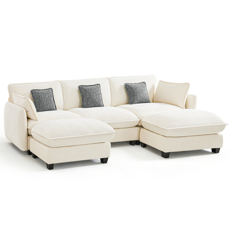 Canapé modulaire surdimensionné surdimensionné, canapé modulaire 3 places en U avec 2 repose-pieds, Tissu beige