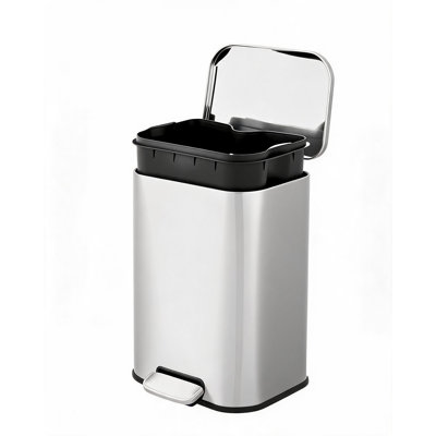 Poubelle de cuisine rectangulaire en acier inoxydable à fermeture douce et mains libres, avec seau intérieur amovible et système anti-odeurs, capacité de 20 L (5,2 gallons), dimensions : 32,5 x 27,8 x 48 cm, couleur acier inoxydable.