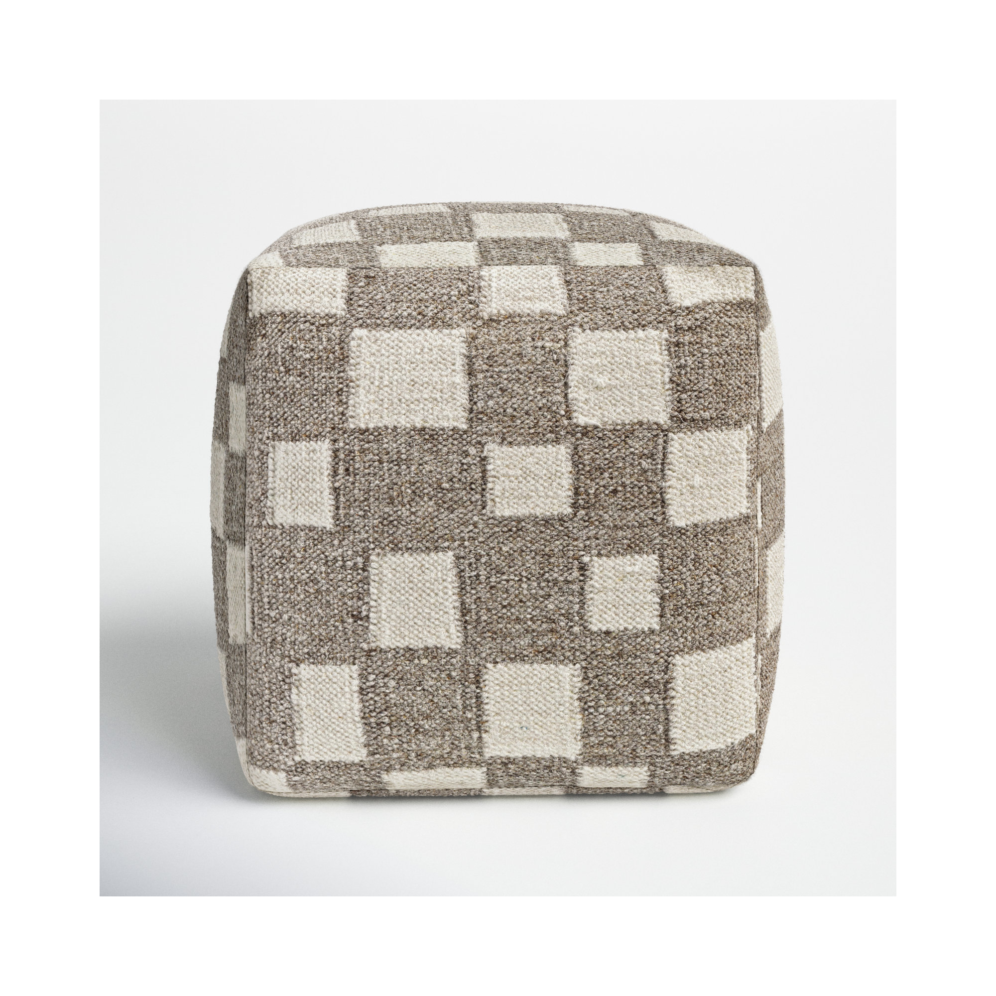 Gwennie Upholstered Pouf, Tan/Off White Wool/Cotton Blend