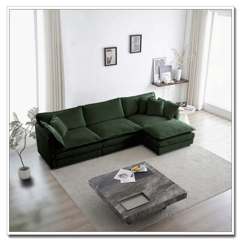 Canapé moderne en tissu pour salon, siège profond rembourré de grande taille, Vert + 3 sièges + 1 fauteuil