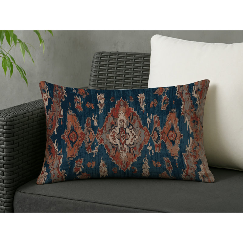 Coussin décoratif intérieur et extérieur Modern, Bleu / orange oriental 2, Rectangle H 20 po x l 14 po