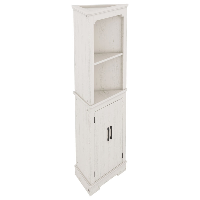 Tall Corner Cabinet with Doors and Open Shelves for Bathroom, Living Room, Kitchen or Dining Room Storage, Beige