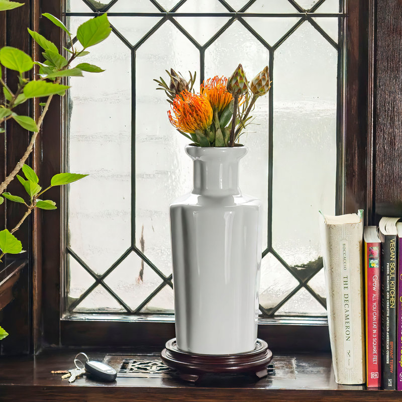 Blue Floral Vase, White