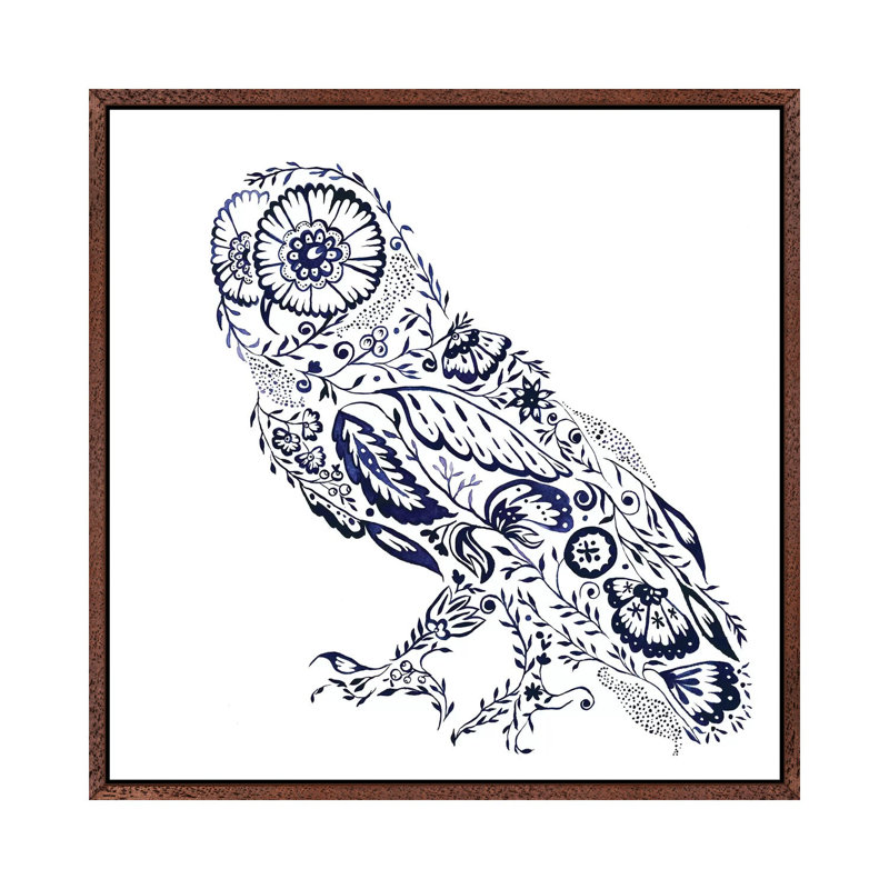 Folk Floral Owl by Jacqueline Maldonado - Print on Canvas, 66.04 cm H x 66.04 cm W, Classic Brown Wood Framed