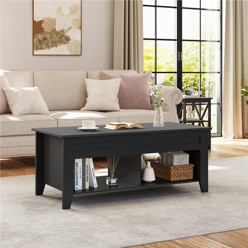 Table basse à plateau relevable Aspa, Noir, H 19 po x L 47,5 po x l 23,5 po