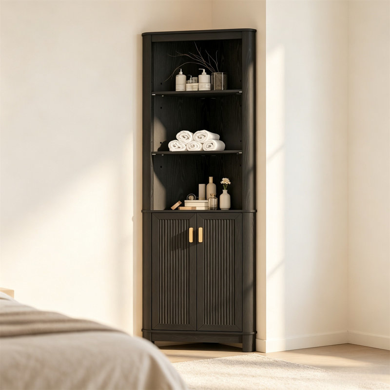 Meuble de rangement en coin de 175 cm de haut avec porte – Meuble de sol gain de place pour salle de bain, salon, cuisine et couloir
