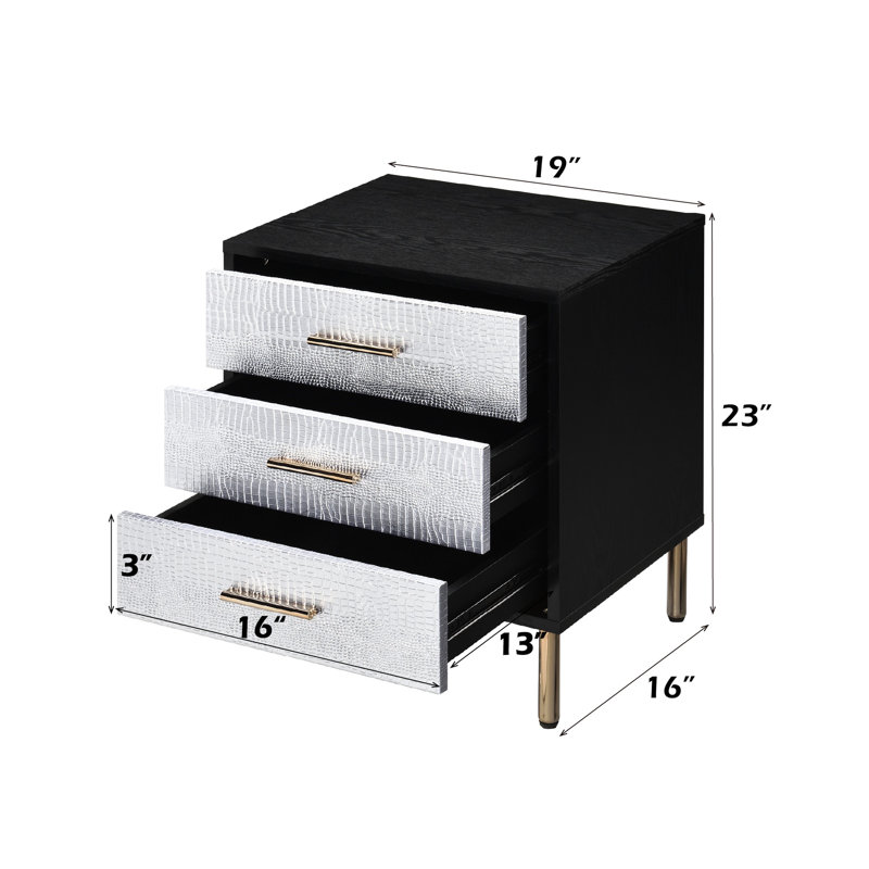 Table de chevet en métal et panneau de particules dans les styles noir, argent et or