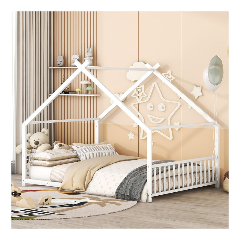 Lit double pleine grandeur en métal, blanc, Lit double